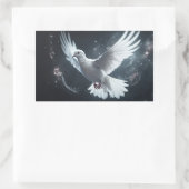 きらきら光る白い平和の鳩 長方形シール (バッグ)