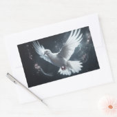 きらきら光る白い平和の鳩 長方形シール (封筒)