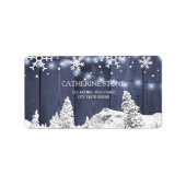 きらきら光る雪のフレーク納屋の木の素朴な冬 ラベル (正面)