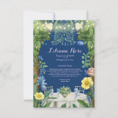 きらきら光る青い花の庭での花嫁のシャワー サンキューカード (正面)