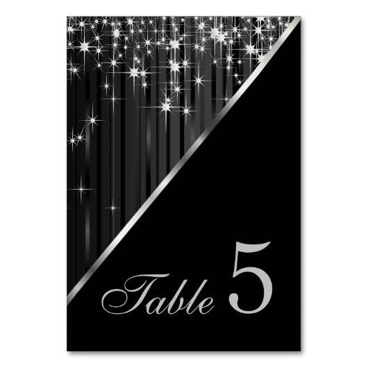 きらきら光る黒と銀の星のライト テーブルナンバー (正面)
