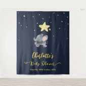 きらきら夜空の下の可愛いゾウと風船 タペストリー (正面)