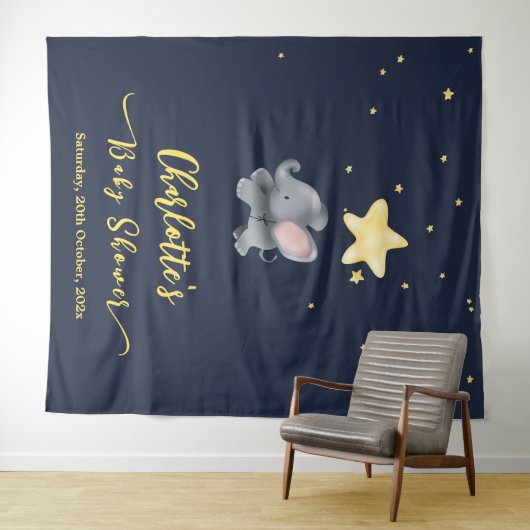 きらきら夜空の下の可愛い象と風船 タペストリー (インサイチュ(横))