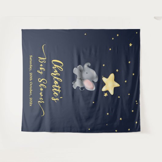 きらきら夜空の下の可愛い象と風船 タペストリー (正面(横))