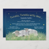 きらきら小さな星かわいい羊のベビーシャワー 招待状 (正面/裏面)