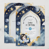 きらきら星のお誕生日おめでとう！ベビーシャワー 女の子 招待状 (正面/裏面)