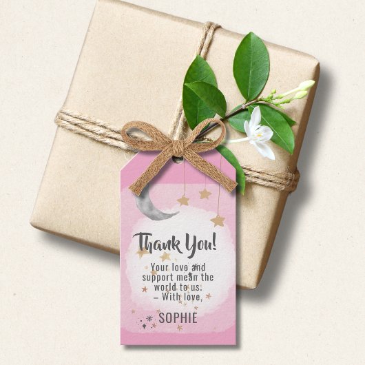 きらきら星のピンクの水彩の飛沫 ギフトタグ