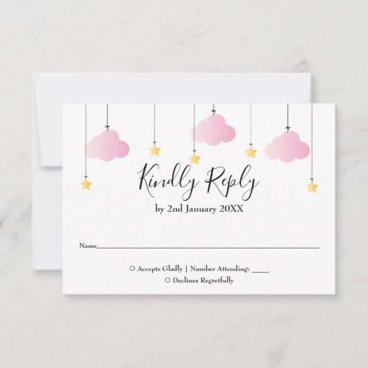 きらきら星のピンクガールベイビーシャワー 出欠カード (正面)