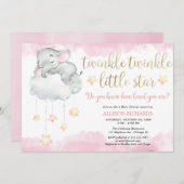 きらきら星のピンクゴールドベイビーシャワー 招待状 (正面/裏面)