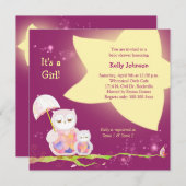 きらきら星のフクロウ 赤ちゃん女の子 ベビーシャワー 招待状 (正面/裏面)