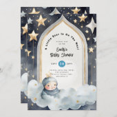 きらきら星のベビーシャワーまたは1歳の誕生日 招待状 (正面/裏面)