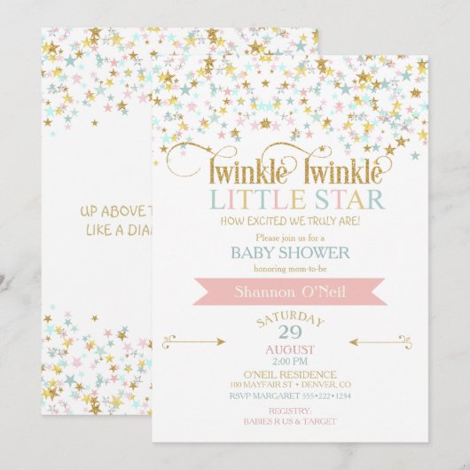きらきら星のベビーシャワー　任意の色 招待状 (正面/裏面)