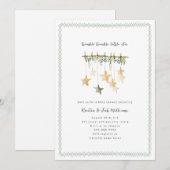 きらきら星のボヘミアンヌイートラルグリーンのベイビーシャワー 招待状 (正面/裏面)