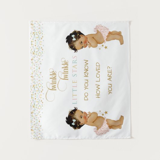 きらきら星の双子の赤ちゃん女の子民族 タペストリー (正面)