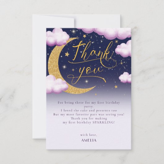 きらきら星の女の子 1歳の誕生日お礼カード サンキューカード (正面)