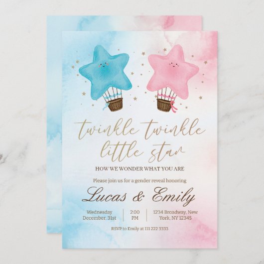 きらきら星の性別発表招待状 招待状 (正面/裏面)