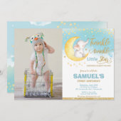 きらきら星の象さん 1歳の誕生日写真 招待状 (正面/裏面)