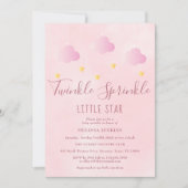 きらきら星の赤ちゃんシャワーガールピンク 招待状 (正面)