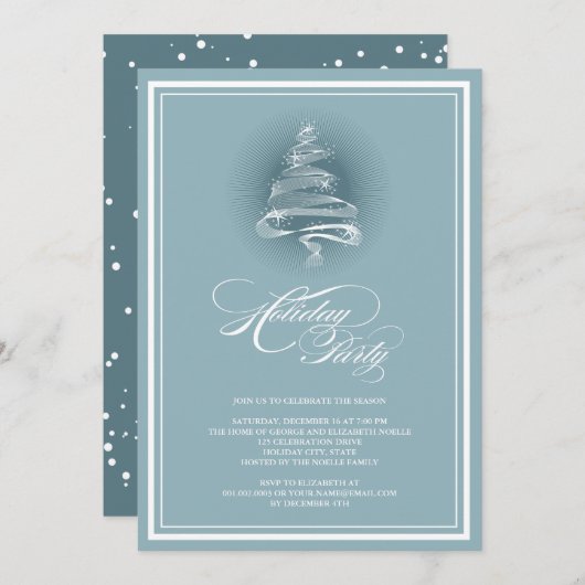 きらきら星の青いクリスマスツリー ホリデーパーティ 招待状 (正面/裏面)