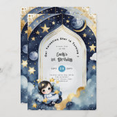 きらきら星 お誕生日おめでとう 赤ちゃん歓迎会 女の子 招待状 (正面/裏面)