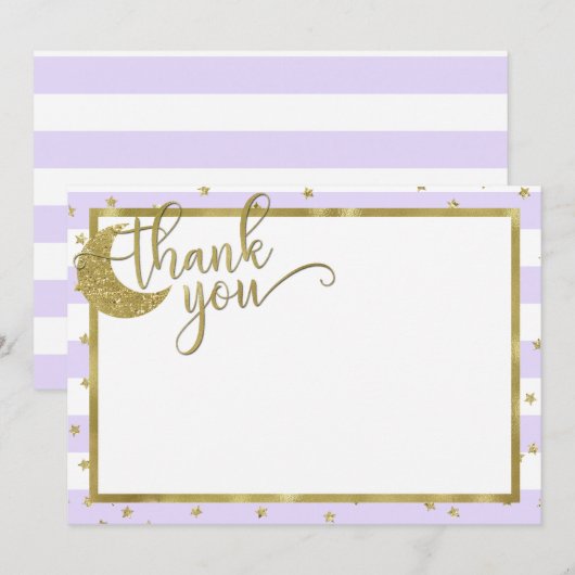 きらきら星 ラベンダー＆ゴールド ありがとうカード 招待状 (正面/裏面)