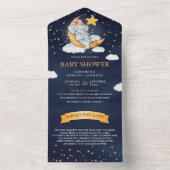 きらきら星 月 ネイビーブルー 象 ベビーシャワー オールインワン招待状 (内側)