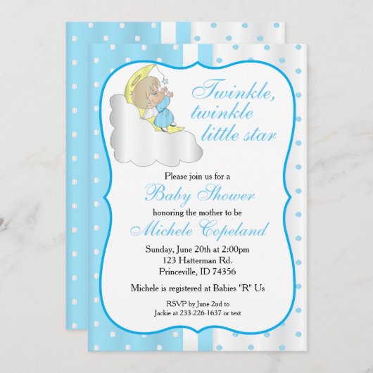 きらきら星 - 赤ちゃん男の子 招待状 (正面/裏面)