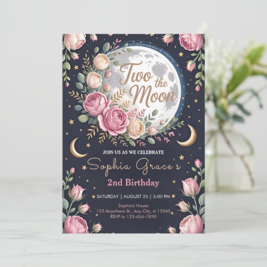 きらきら月とバラの2歳誕生日 招待状 (スタンド正面)