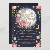 きらきら月とバラの2歳誕生日 招待状 (正面/裏面)