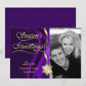 きらきら紫のスパークルスノーフレークホリデーカード シーズンカード (正面/裏面)