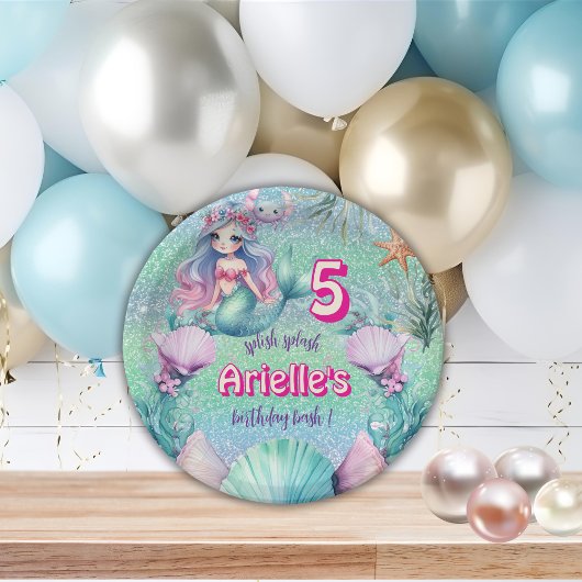 きらきら紫色の人魚の誕生日 ペーパープレート