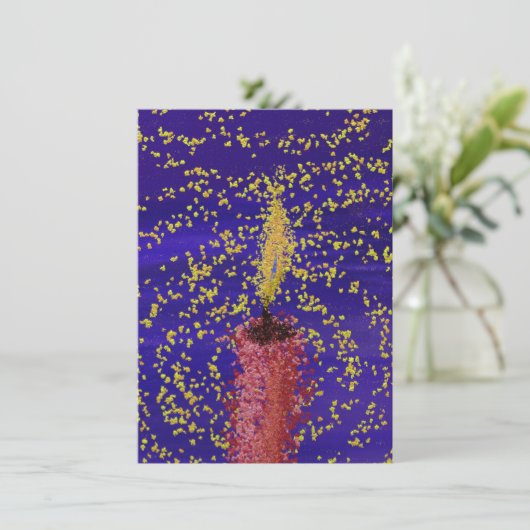 きらきら赤いキャンドル青い背景のホリデーカード シーズンカード (スタンド正面)