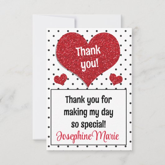 きらきら赤いハートのスイートハート 誕生日おめでとう どんな年齢にも サンキューカード (正面)