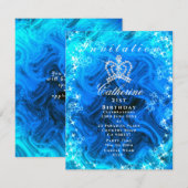 きらきら輝くクラウン グラデーションアクア 招待状 (正面/裏面)