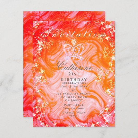 きらきら輝くクラウン グラデーション オレンジ ピンク 誘 invitations 招待状 (正面/裏面)