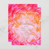 きらきら輝くクラウン グラデーション ピンク ピーチ ご招待 招待状 (正面/裏面)