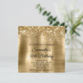 きらきら輝くゴールドのメタリックホイル風 50歳の誕生日 招待状 (スタンド正面)