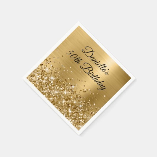 きらきら輝くゴールドホイル 50歳の誕生日 スタンダードカクテルナプキン (角)