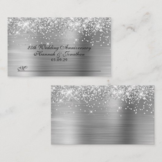きらきら輝くシルバー 25周年結婚記念日 プレイスカード (正面/裏面)