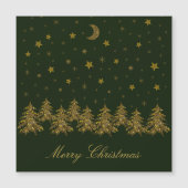 きらきら輝く金のクリスマスツリー、月、星が緑の背景 (正面)