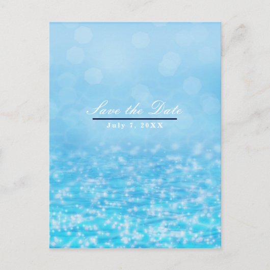 きらきら輝く青い海のビーチでSave the Date 案内ポストカード (正面)