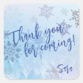 きらきら雪の結晶の冬の感謝　来てくれてありがとう スクエアシール