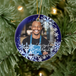 きらきら雪の結晶 フォト ブルー オーナメント