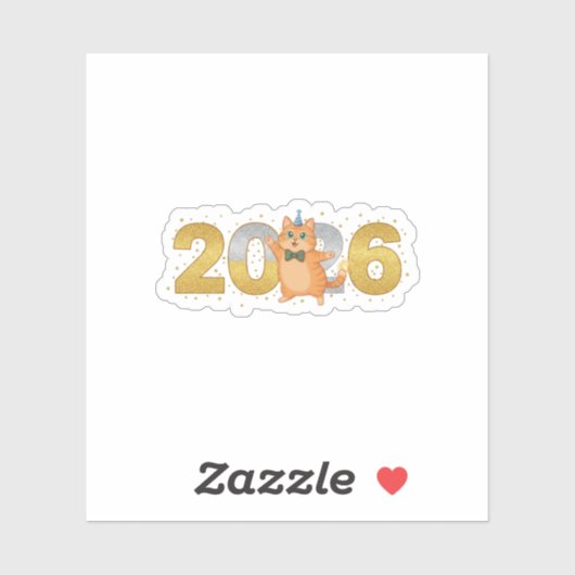 きらきら2026猫 ゴールド＆シルバーお正月ナンバー シール (シート)