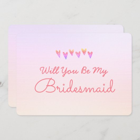 きらきら グラデーション ハート あなたは私のブライズメイドになってくれますか 招待状 (正面/裏面)
