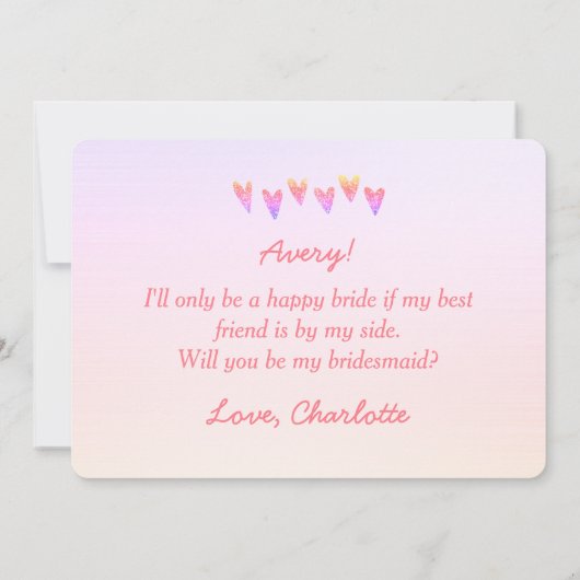 きらきら グラデーション ハート あなたは私のブライズメイドになってくれますか 招待状 (裏面)