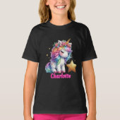 きらきら ユニコーン マジカル スター キッズ ブラック Tシャツ (正面)