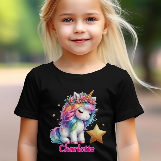 きらきら ユニコーン マジカル スター キッズ ブラック Tシャツ