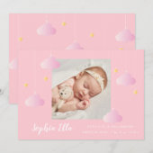 きらきら 赤ちゃん 女の子 誕生 ピンク フォト 案内状 (正面/裏面)