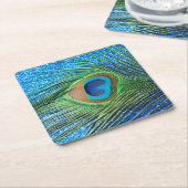 きらびやかで青い孔雀 スクエアペーパーコースター (アングル)
